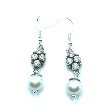 Pendientes personalizados de perlas y cristales de plata con perlas y cristales grandes de marfil segunda mano  Embacar hacia Argentina
