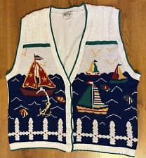 Colete suéter vintage pista de críquete botão para cima veleiros oceano náutico M, usado comprar usado  Enviando para Brazil