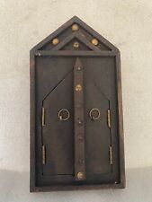 VINTAGE UNIQUE WOODEN BRASS WORK SMALL WALL HANGING HUT SHAPE WINDOW WITH DOOR, for sale  Shipping to South Africa