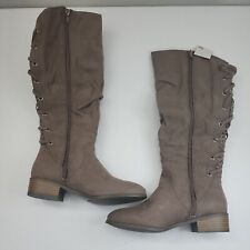 SO Othonna Faux Suede Knitted Lace Backing  Knee-High Boots Size 7.5 Wide Taupe for sale  Shipping to South Africa