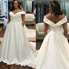 Simple Satin Wedding Dresses With Pocket V-Neck Off The Shoulder Bridal Gowns for sale  Shipping to South Africa