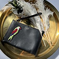Auth Kate Spade Clutch Bag, Black Leather Parrot Embroidered Pouch Bag/Purse for sale  Shipping to South Africa