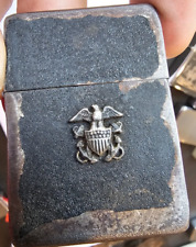 Encendedor Zippo Crackle negro vintage inusual de sello de patente invertido error azul marino Segunda Guerra Mundial segunda mano  Embacar hacia Argentina