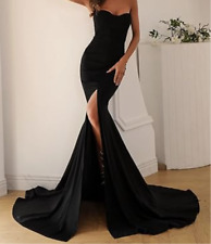 Vestido de gala formal feminino split sereia fit and flair preto comprimento do chão (L) comprar usado  Enviando para Brazil