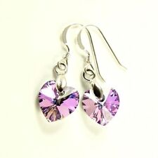 925 sterling Silver Drop Earrings Swarovski Elements Crystal Heart VITRAIL LIGHT for sale  Shipping to South Africa