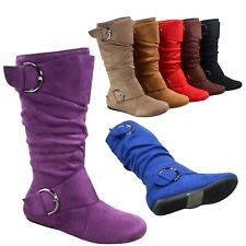 NUEVO Mujer Faux Leather Suede Flat Heel Zip Mid Calf Boots Zapatos Talla 5 - 10 segunda mano  Embacar hacia Argentina