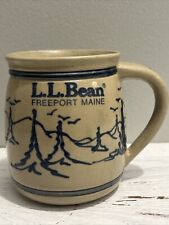 Vintage L.L. Bean Ceramic Mug Salt Glaze Rustic 1980s tan blue trees for sale  Shipping to South Africa