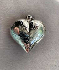 Sterling Silver Puffy Heart Pendant, 925, 12.8g  Pretty Etched Scroll Pattern. for sale  Shipping to South Africa