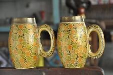 Caneca/copos de café artesanais pintura vintage de madeira e latão da Caxemira 2 peças comprar usado  Enviando para Brazil