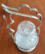 Vintage Silver Plated EPNS Preserved Pot Crystal Glass With Carrying Handle&Fork for sale  Shipping to South Africa