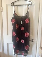 Forever 21 Plus Curve Black Sheer Mesh Slip Dress Pink Roses Size 24 for sale  Shipping to South Africa