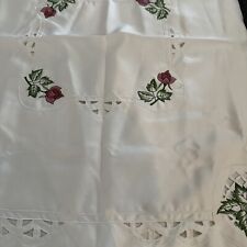Used, White  Embroidered Rose & Hearts Cutwork 33" Square Scalloped Tablecloth cottage for sale  Shipping to South Africa