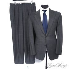 Cantarelli Made in Italy Charcoal Grey Speckled Flannel Windowpane Fall Suit NR, used for sale  Shipping to South Africa