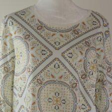 Lands' End Off White 3/4 Sleeve Pullover Mandela Medallion Paisley Top Size M, used for sale  Shipping to South Africa