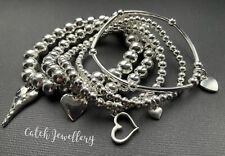 5 X Silver Hearts Stacking Bracelets Beaded Chunky Boho for sale  Shipping to South Africa