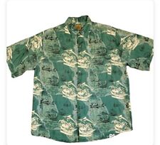 Camisa Hawaiana Seda BRUNO B Estampado Pesca Verde Lavable Tropical Para Hombre Grande  segunda mano  Embacar hacia Mexico