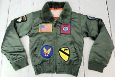 MILITARY Flight Jacket w 6 x Patch, Boys Sz S, Green Bomber Airborne Air Assault for sale  Shipping to South Africa