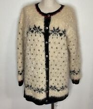 Jones New York Hand Knit Mohair Wool Fuzzy Button Up Cardigan Sweater Sz M for sale  Shipping to South Africa