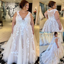 Plus Size Wedding Dresses Wide Strap Lace Applique Sleeveless V-Neck Bridal Gown for sale  Shipping to South Africa