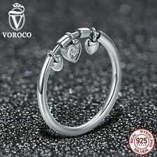 Voroco 925 Sterling Silver Ring Size 6-9 Hearts Charm CZ Wedding Women Jewelry for sale  Shipping to South Africa