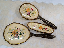 Vintage Petit Point Embroidered Dressing Table Set /Vanity Set / 3 Pieces, used for sale  Shipping to South Africa