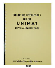 Unimat DB200 & SL1000 Universal Machine Tool Operating Instructions Manual #1235 for sale  Goddard