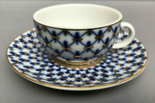 Vintage Russian Imperial Lomonosov "Cobalt Net" Blue & White Porcelain Coffeecup for sale  Shipping to United Kingdom