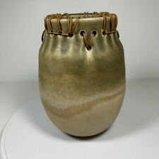 Used, 7.25” ART POTTERY Earth Tones VASE with Woven Top Edge Unique Signed “Carolyn” for sale  Shipping to South Africa