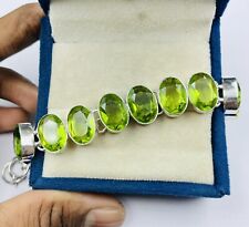 925 Sterling Silver Green Peridot Gemstone Handmade Jewelry Chain Bracelet, used for sale  Shipping to South Africa