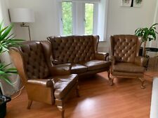 brown leather wing chair for sale  PUDSEY