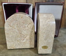 Pair of Vintage Trevera Granite Marble Agate Polished Natural Stone Bookends Tan for sale  Shipping to South Africa