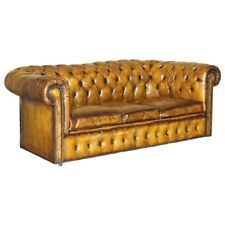 SUPER RARE FULLY RESTORED VINTAGE CIGAR BROWN LEATHER CHESTERFIELD SOFA BED for sale  Shipping to South Africa