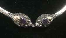 Collar de Plata Esterlina 925 - Vintage Cabeza de Dragón Cuello Pesado Ojos de Amatista, usado segunda mano  Embacar hacia Mexico