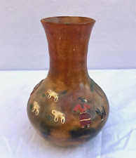 VINTAGE ELIZABETH MANYGOATS NAVAJO APPLIQUE FARM VILLAGE POTTERY VASE FOLK ART for sale  Shipping to South Africa