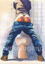 IMPRESIÓN Original Obra de Arte Pintura Acuarela Gay Hombre Desnudo "Baño Público 32", usado segunda mano  Embacar hacia Argentina