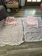 Sheer Pink  curtains with white pom-pom accent 835x42Length 4Panels MCM Retro, used for sale  Shipping to South Africa