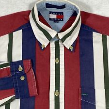 Camisa Tommy Hilfiger vintage años 90 abotonada para hombre S roja azul a rayas con escudo segunda mano  Embacar hacia Argentina
