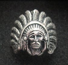 Anillo vintage con cabeza de indio nativo americano de plata esterlina, talla 9 1/2 segunda mano  Embacar hacia Argentina