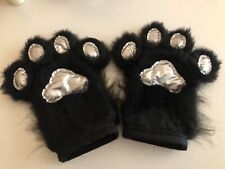 Used, Fursuit Hand Paws Black Fur and Silver Paw Pads, Animal Costume Paws (08) for sale  Shipping to South Africa