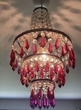 Beautiful Vintage Glass Crystal Chandelier Boho Style Pendant Lampshade for sale  Shipping to South Africa