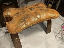 Vintage Egyptian Camel Saddle Leather Cushion Foot Stool Ottoman Gold Nefertiti for sale  Shipping to Canada
