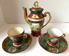 Antique Hand Decorated Demitasse Tea Set for 2 Germany Austria Bavaria  1800s for sale  Shipping to South Africa