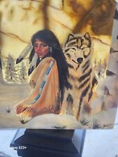 Vtg Alabaster Stone Slab Indian Princess Picture HandPainted & Signed-Nat.Amer. for sale  Shipping to South Africa