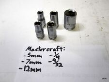 5-QTY Assorted Mastercraft Shallow Sockets (5mm, 7mm, 12mm, 1/4", 9/32") for sale  Shipping to South Africa