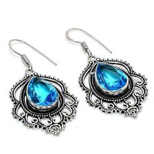 Swiss Blue Topaz Gemstone 925 Sterling Silver Jewelry Earring 1.85 " e001, used for sale  Shipping to South Africa