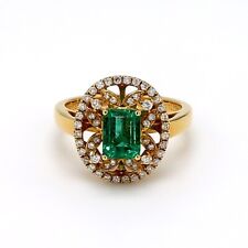 Lindo anel de ouro amarelo 18K com esmeralda anel de pedra de diamante presente para ela comprar usado  Enviando para Brazil