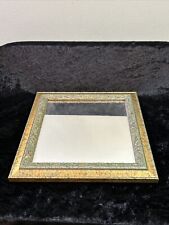 Vintage Carved Wood Framed Gold & Green 10" Square Wall Mirror - Excellent! for sale  Shipping to South Africa