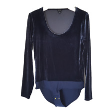 J Crew Jeans Blue Velour Bodysuit Top Shirt L Scoop Neck Long Sleeve Velvet for sale  Shipping to South Africa