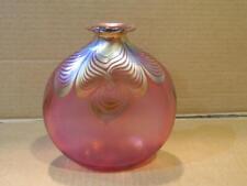 Steven Correia Art Glass 5 3/4" Iridescent Pink Bud Vase Pulled Feather Design for sale  Shipping to South Africa