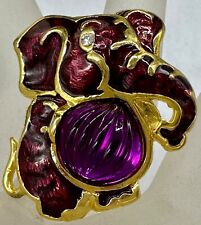 Used, ESTATE GOLD PLATED FUCHSIA PINK LUSITE JELLY BELLY ENAMEL LUCKY ELEPHANT BROOCH for sale  Shipping to South Africa